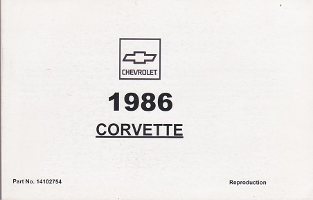 1986 Chevrolet Corvette Factory Owner's Manual