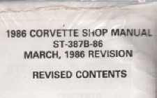 1986 Chevrolet Corvette Shop Manual Revision