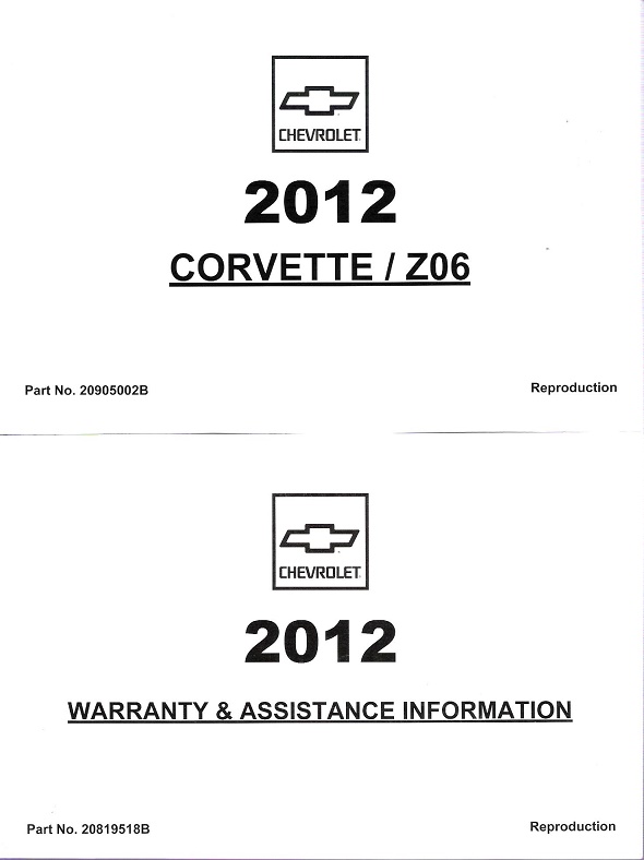 2012 Chevrolet Corvette / Z06 Owner's Manual Portfolio