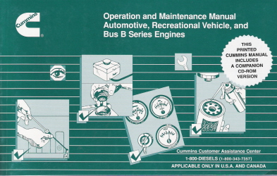 Cummins B Series Engine, Automotive, Recreational Vehicle & Bus Operation & Maintenace Manual & CD-ROM