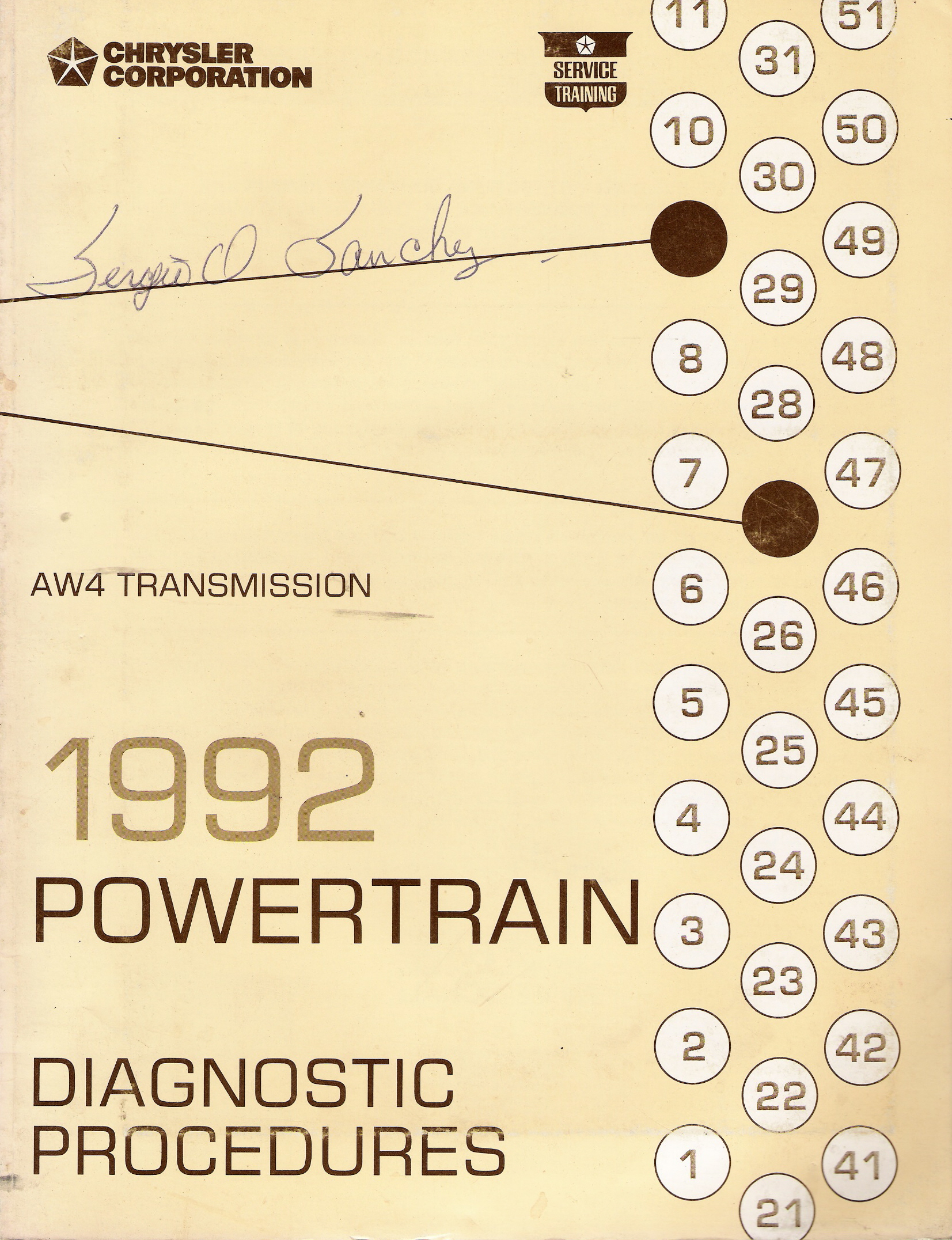 1992 Chrysler AW4 Transmission Powertrain Diagnostic Procedures Manual