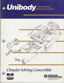 1996 Chrysler Sebring Convertible Unibody Dimensions, Joints, and Seams Manual