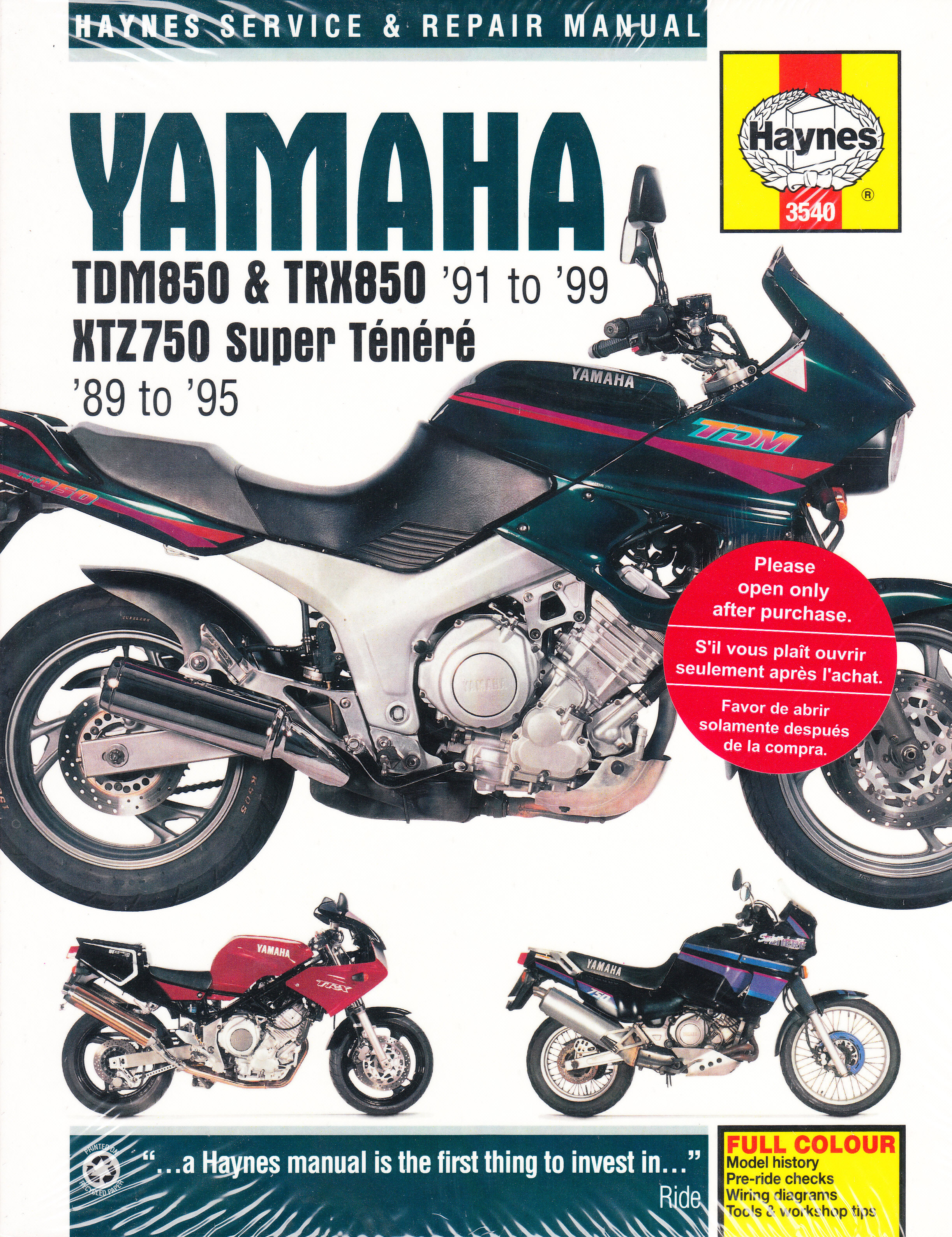 1991 - 1999 Yamaha TDM850, TRX850, 1989 - 1995 XTZ750 Super Tenere Haynes Repair Manual
