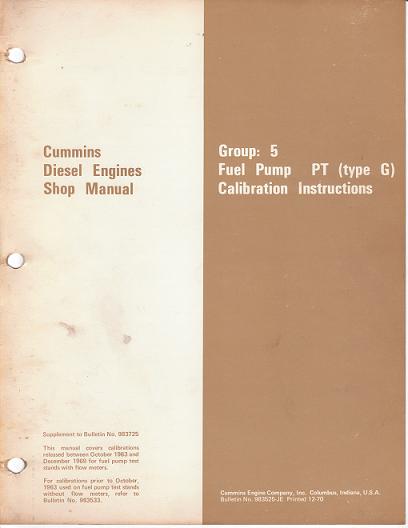 Cummins Diesel Engine Fuel Pump PT (type G) Calibation Instructions Manual