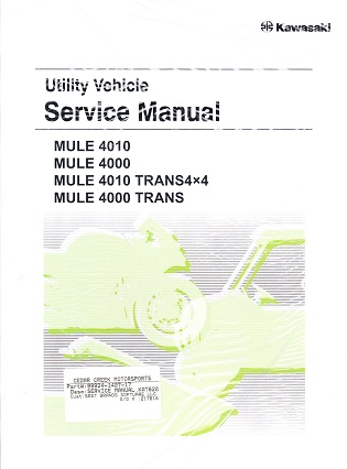 2009 - 2023 Kawasaki Mule 4010, 4000, Trans & Trans 4x4 Factory Service Manual - OEM