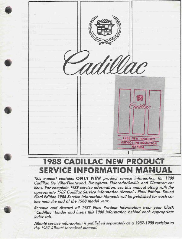 1988 Cadillac De Ville, Fleetwood, Brougham, Eldorado, Seville, Cimarron Factory New Product Service Manual