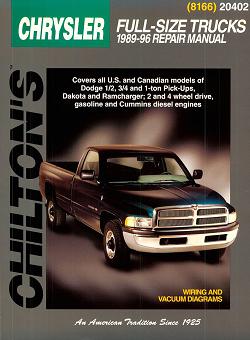 1989 - 1996 Dodge 1/2 3/4 1 Ton Dakota, Ram Charger, Trail Duster Chilton Manual