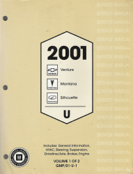 2001 Chevrolet Venture, Pontiac Montana, and Oldsmobile Silhouette Factory Service Manual - 2 Volume Set