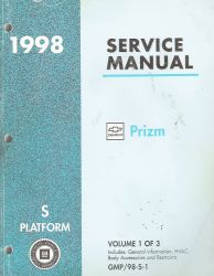 1998 Chevrolet / Geo Prizm (S Platform) Factory Service Manual  - 3 Volume Set