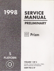 1998 Chevrolet / Geo Prizm Preliminary Factory Service Manual - 3 Volume Set