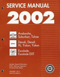 2002 Chevrolet Avalanche, Suburban, Tahoe, GMC Yukon & Cadillac Escalade CK 8 Factory Service Manual - 4 Volume Set