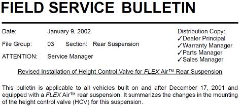 Peterbilt Revised Installation of Height Control Valve for FLEX Air Rear Suspension