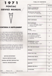 1971 Pontiac Ventura II Factory Service Manual Supplement