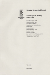 1981 - 1999 Rolls Royce Motor Cars Factory Service Schedule Manual