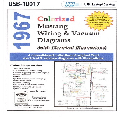 1967 Ford Mustang Colorized Wiring Diagrams on USB