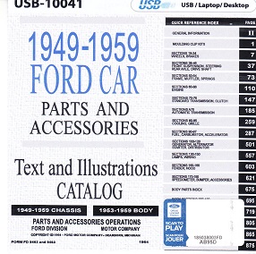 1949 - 1959 Ford Car Factory Master Parts and Accessories Catalog USB