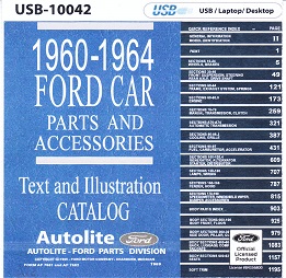 1960 - 1964 Ford Car Factory Master Parts and Accessories Catalog USB