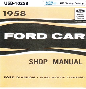 1958 Ford Car Factory Shop Manual on USB