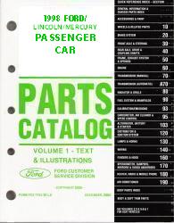 1998 Complete Parts Catalog for Ford / Lincoln / Mercury Passenger Cars (Multiple Volumes)