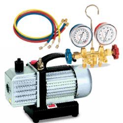 FJC 2.5 CFM Vacuum Pump with R134a Brass Manifold Gauge